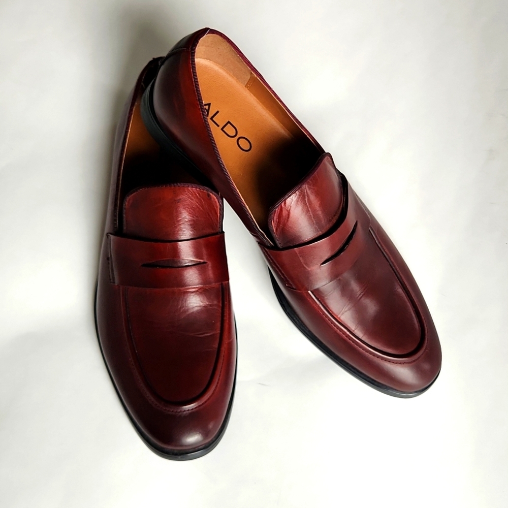 ALDO 11 new mens cognac brown penny loafers